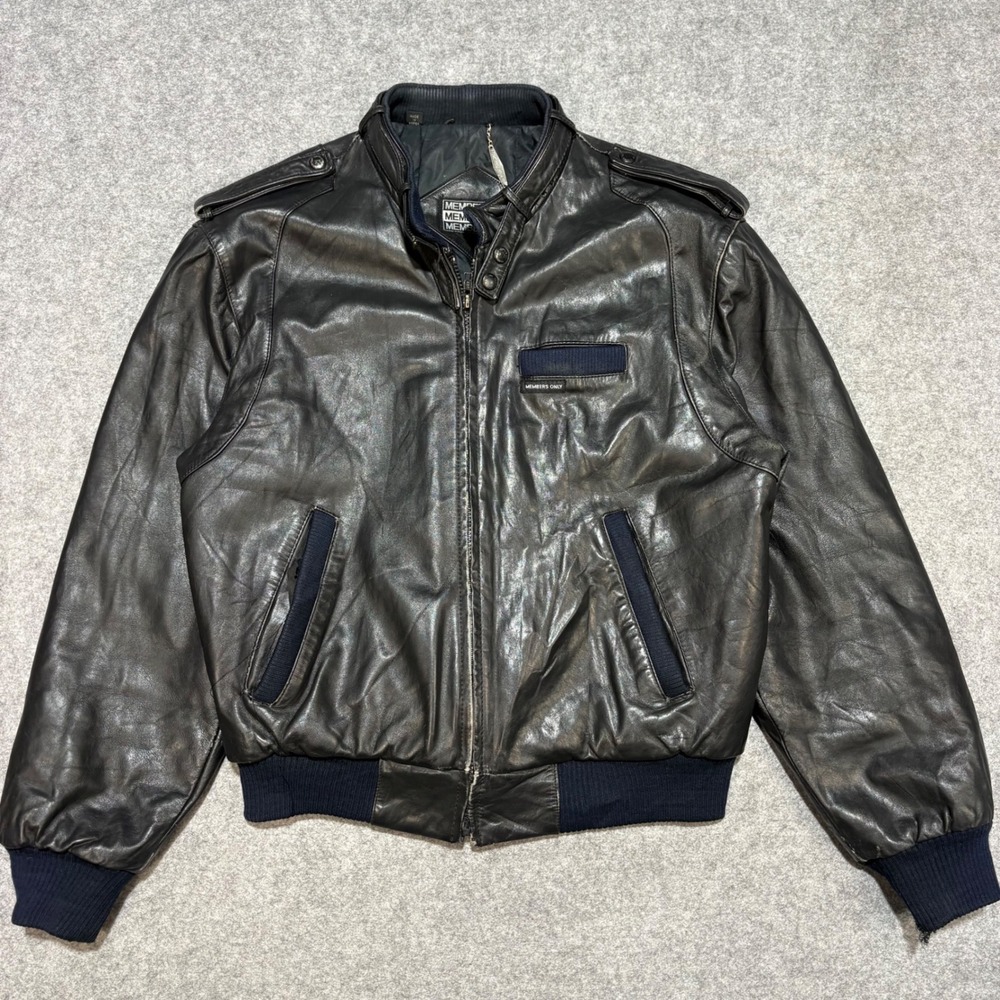 Vintage Members Only Black Leather Cafe Racer Bomber Jacket Mens 40